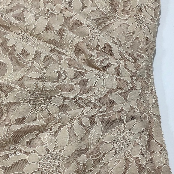 Lauren Ralph Lauren v neck floral lace side gather cream Nude midi dress size 14 - Picture 9 of 15